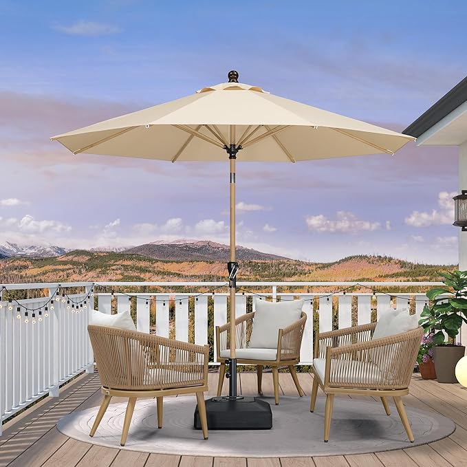 PURPLE LEAF 10 Feet Patio Umbrella Outdoor Table Umbrella Aluminum Round Market Umbrella with Push Button Tilt & 8 Sturdy Ribs and Crank Commercial Sun Umbrella for Garden Patio Balcony, Beige