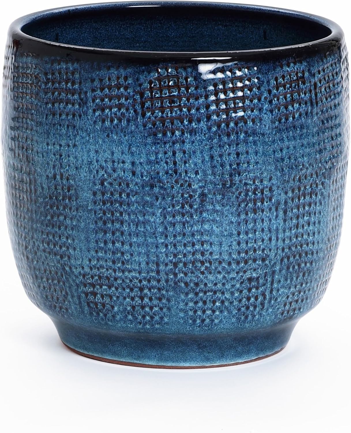 LuxenHome Ocean Blue 12-Inch Dia Round Ceramic Planter Pot with Drainage Hole and Rubber Plug, Modern Gradient Glaze Plant Pot, Decorative Flower Garden Pot for Indoor Outdoor Plants