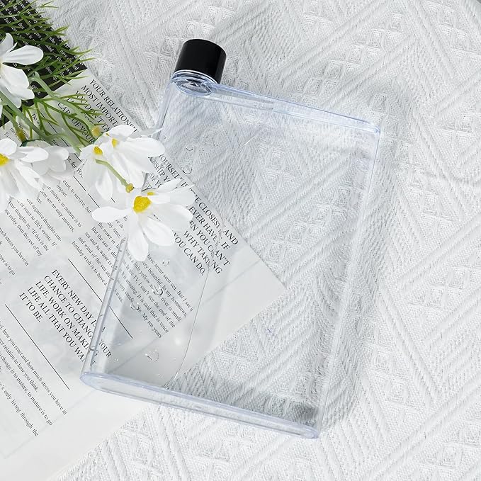 Flat Water Bottle For Travel,14oz Slim Water Bottle,Transparent Slim Water Bottle 420ml-BPA Free&Portable-Square Water Bottle Flat for Sports,Fitness,Camping,Hiking