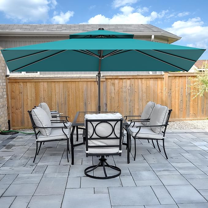 10x13FT Cantilever Outdoor Patio Umbrellas, Double Top Large Rectangle Umbrella, Heavy Duty 360° Rotation Offset Outdoor Sun Shade Umbrella for Garden Deck Pool Backyard, Turquoise