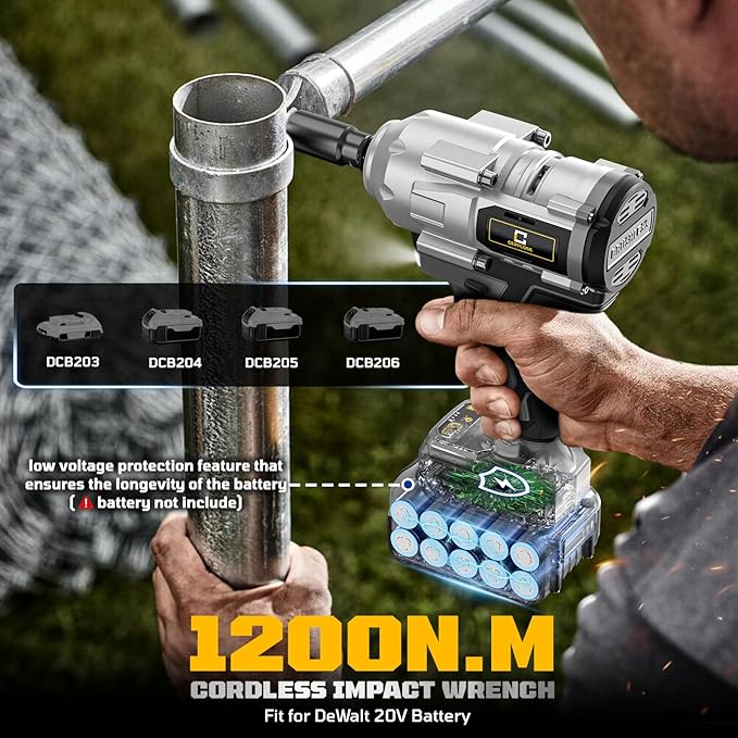 Cordless Impact Wrench 1/2 inch for DeWalt 20V Battery, 900Ft-lbs Brushless High Torque Impact Gun with 2x5.0AH Battery