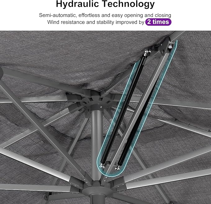 PURPLE LEAF 9 X 12 FT Semi-Auto Outdoor Patio Umbrella Market Table Sun Umbrellas with 8 Aluminum Sturdy Ribs for Backyard Deck Garden Pool (Silver Pole Gray Canopy)