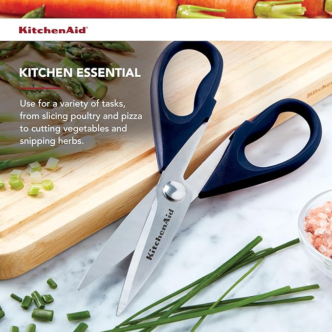 KitchenAid All Purpose Stainless Steel Kitchen Shears with Protective Sheath for Everyday Use, Comfort Grip Handle, Dishwasher Safe, 8.72 Inch, Ink Blue