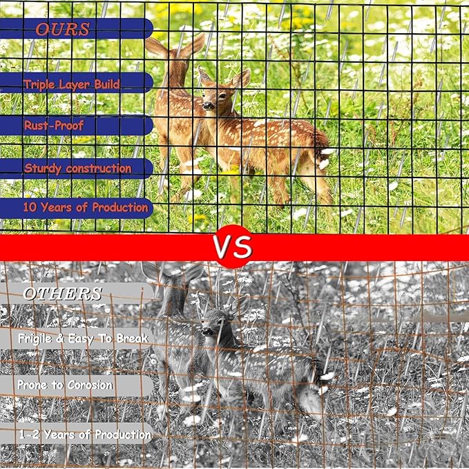 Black Metal Garden Fence, 48inch(H) x 100ft(L), 2 inch x 4 inch,12.5GA 2/3/4/5/6 Ft Tall Chicken Wire PVC Coated Welded Wire Mesh Roll for Dogs Border Yard Vegetable Plant Protection Poultry Netting