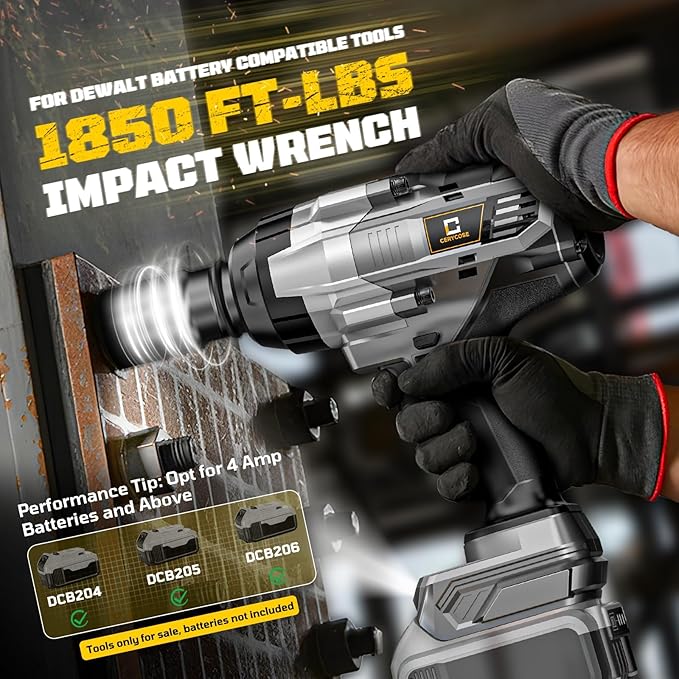 Cordless Impact Wrench 3/4 inch compatible with Dewalt 20V Battery, 1850ft-lbs (2500N.m) Brushless Electric Impact Gun, High Torque Impact Driver, Bare Tool Only, Heavy-Duty Automotive & Industrial