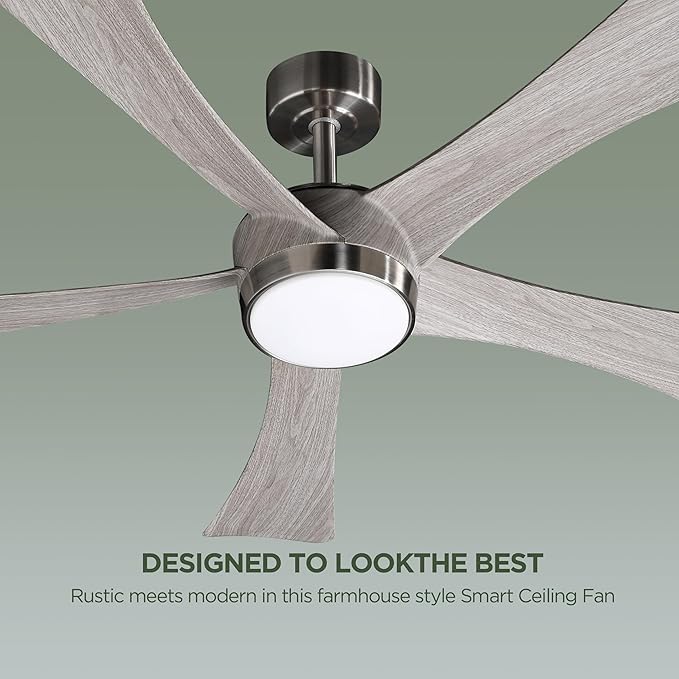 Ceiling Fan with Light Remote: 52 Inch Modern Bedroom Fans with Dimmable Tri-Color Temperatures LED - Water Transfer Printing 5 Blades (Brushed Nickel+Gray-5)