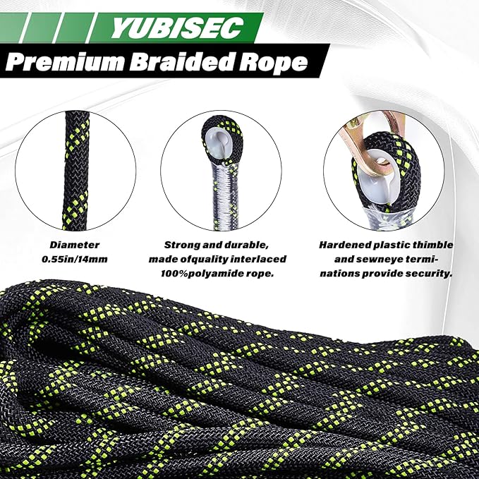 Vertical Lifeline Assembly 50FT, Polyester Rope Harness Safety with Two Grab Snap Hooks Shock Absorber, Fall Protection Safety Rope for Roofing Work, ANSI Compliant