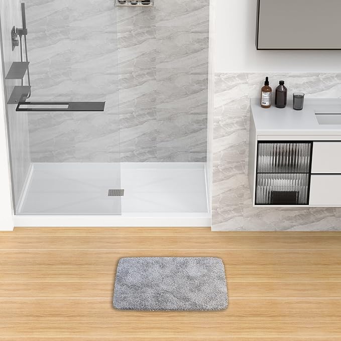 Sunrosa Shower Base 48"×36"×4", Single Threshold Shower Bases with Center Drain, Rectangle Solid Surface White Shower Pan, Slip Resistant Textured Surface, Include Stainless Steel Chrome Cover