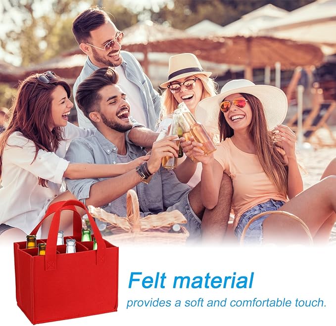 PATIKIL 6 Bottle Wine Carrier Tote Bag, 2 Pack Wine Bottle Carrying Bag with Divider Reusable Wine Storage Bag Felt Grocery Bags Portable Gift Bag, Red