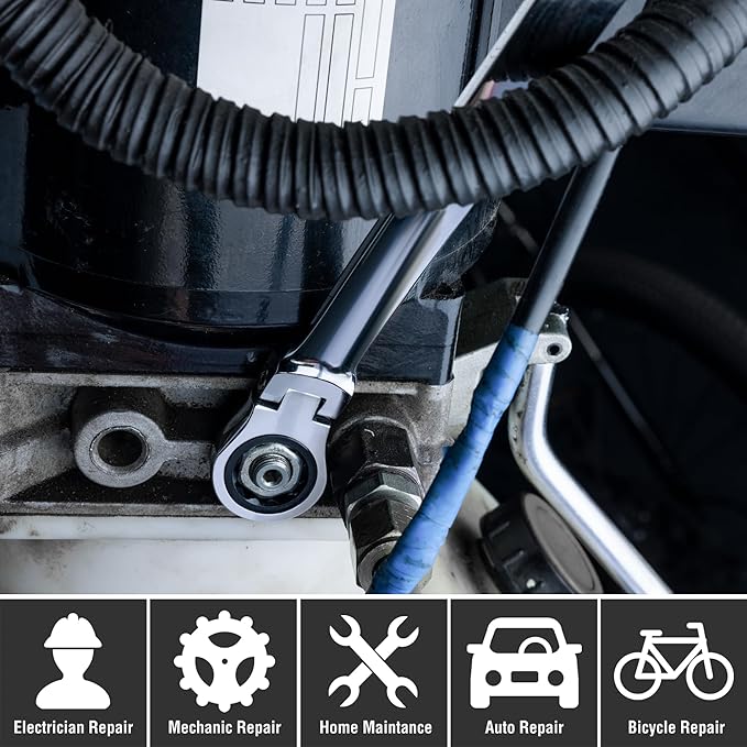 DURATECH 17 * 19 mm Extra Long Flex-Head Ratcheting Wrench, Metric, CR-V Steel