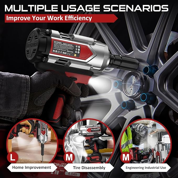 Cordless Impact Wrench 960Ft-lbs - 1300N·m High Torque Impact Wrench - 21V 2600RPM Brushless Power Impact Gun with 2 × 4.0Ah Battery 6 Sockets & Charger & Carry Case for Car Tire Truck DIY