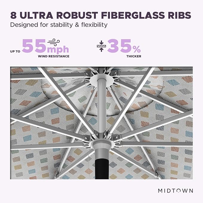 Midtown Umbrellas Push Pop Sunbrella Umbrella 9 Feet Outdoor Umbrella in Infused Gem Acrylic - Patio Umbrella, Backyard Umbrella, Garden Umbrella, Picnic Table Umbrella & Pool Umbrella - Black Pole