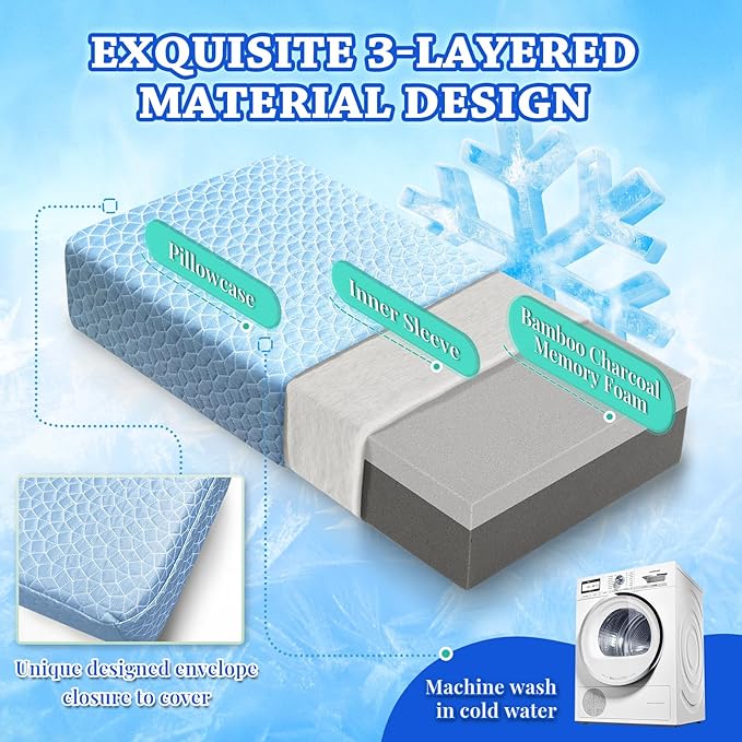 HARBOREST Cooling Cube Pillow - Side Sleeper Pillow for Neck and Shoulder Pain, Memory Foam Pillow Cube Pro with Adjustable Firmness,24"x12"x6", Blue