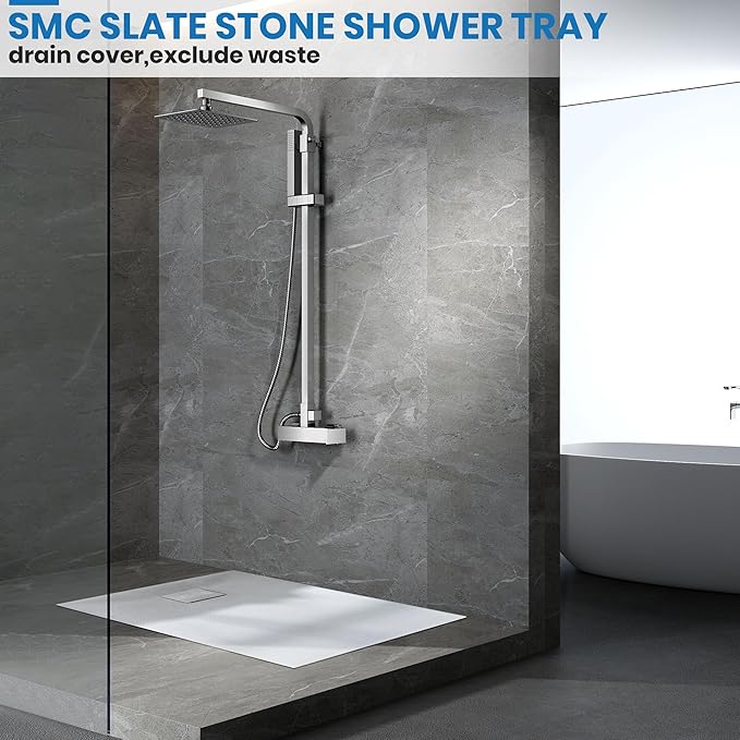 Shower Base with Drain, Non-Slip Shower Pan 60"×36", White SMC Shower Tray for Bathroom Assembly