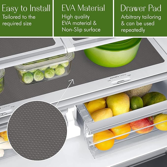 EVALAND 12 INCHES x 33 FEET (394 Inches) Non-Slip Shelf Liner, EVA Kitchen Liner, Non-Adhesive Liner, Smooth Drawer Liner, Durable Strong Grip Liner, Stain-Proof Shelf, Cabinet Liner, Grey