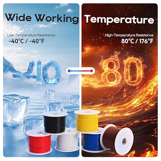 TOPDC 18 Gauge Copper Electrical Wire, 6 Colors, 25FT Each Stranded Wire with PVC Insulation, Silicone Hook up Wire Kit for Car Audio,Automotive Wiring,LED Lighting,etc