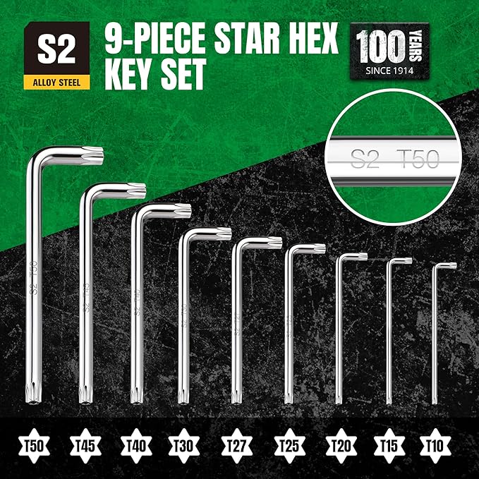 SK 9-Piece Allen Wrench Set, Star Hex Key Set, L-Shaped, S2 Steel