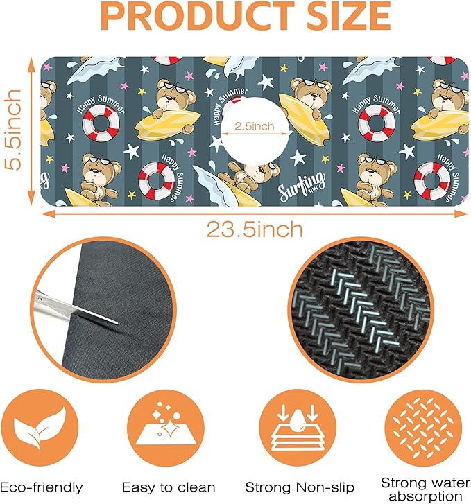 Kitchen Sink Splash Guard Faucet Mat Cartoon Bear Surfing Sink Splash Guard Behind Faucet,1 PC Soft Diatom Mud Non-Slip Mat-for Kitchen,Sink Mat,Dish Drying Mat,Bathroom Faucet Mat 15.5"X5.5"