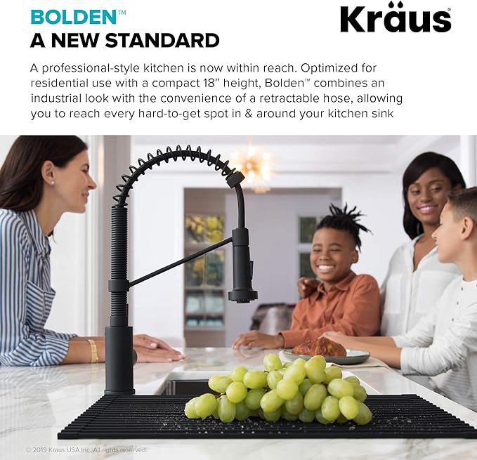 KRAUS Bolden 18-Inch Single Handle Spot Free Stainless Steel/Matte Black Commercial Style Pull-Down Kitchen Faucet with Dual Function Sprayer, KPF-1610SFSMB (Pack of 1)
