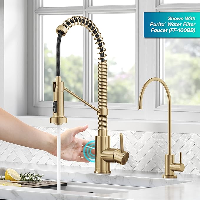 KRAUS Bolden Touchless Sensor Commercial Style Pull-Down Single Handle 18-Inch Kitchen Faucet in Brushed Brass, KSF-1610BB