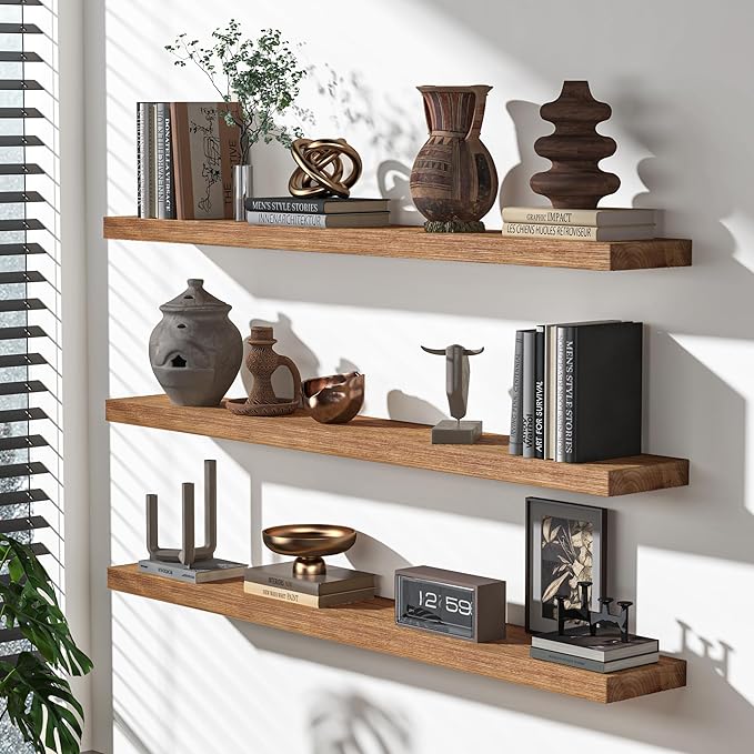 Floating Shelves for Wall, USA-Sourced Fir Wood 48 Inch Wall Shelves Set of 1, Natural Rustic Solid Wooden Floating Shelves Wall Mounted, Nursery Book Storage Shelf, Display Shelf for Bathroom