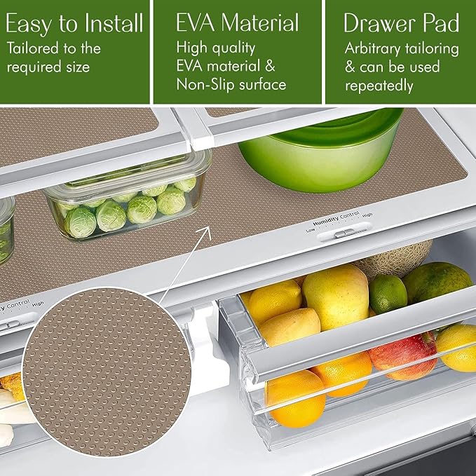 EVALAND 12 INCHES x 33 FEET (394 Inches) Non-Slip Shelf Liner, EVA Kitchen Liner, Non-Adhesive Liner, Smooth Drawer Liner, Durable Strong Grip Liner, Stain-Proof Shelf, Cabinet Liner, Beige