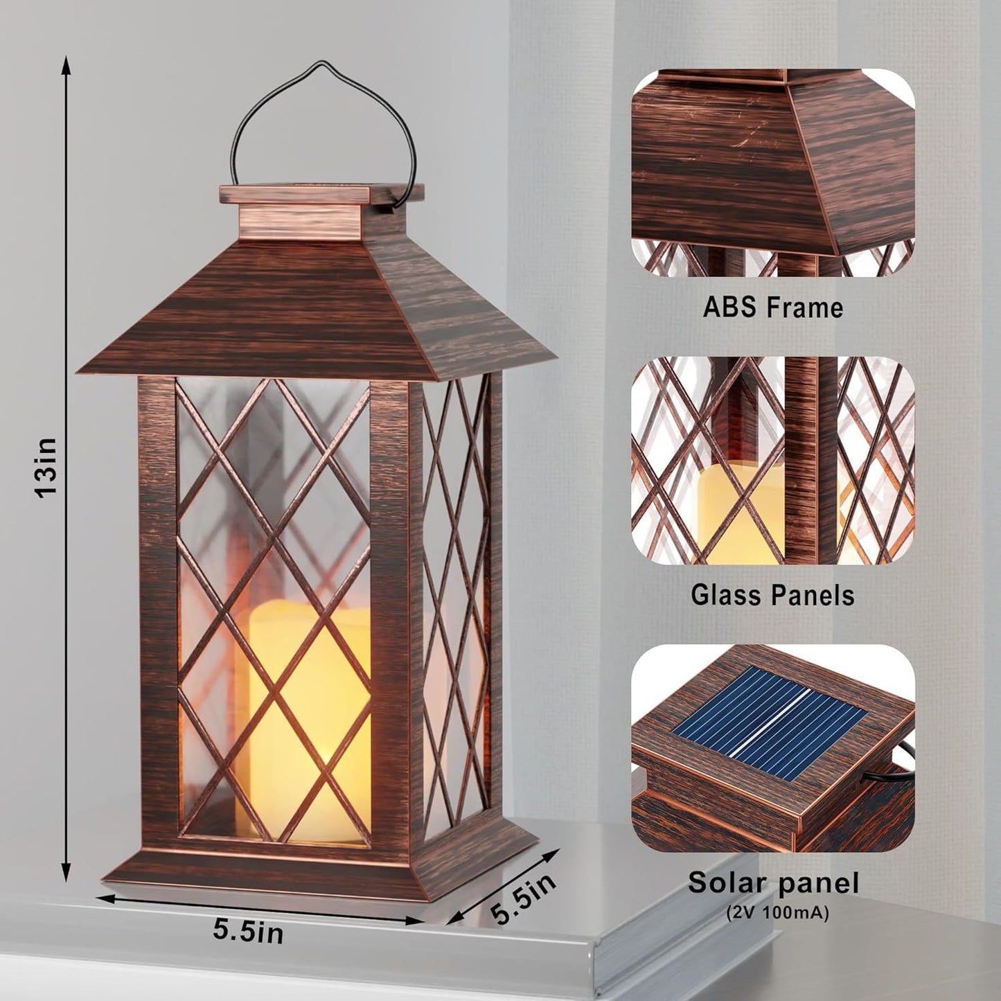 Solar Lanterns Outdoor, Waterproof Garden Hanging Lanterns, 13" Outdoor Decorative Lantern with LED Flickering Flameless Candles, Vintage Lantern for Porch, Yard,Patio Decor, 1 Pack