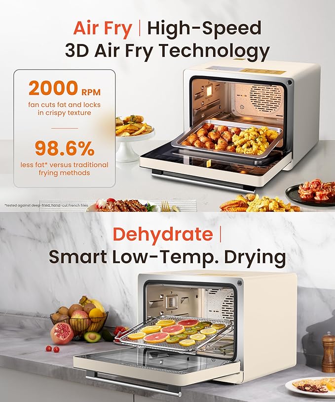 FOTILE HYZK32-E3-E ChefCubii 1.1 cu. ft. 4-in-1 Combi-Steam Oven with Steam-Bake, Air Fry, Convection, Dehydrator Functions, and 50 Preset Menus, Beige