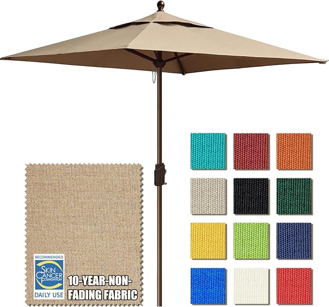 EliteShade USA 10-Year-Non-Fading 6x6Ft Square Market Umbrella Patio Outdoor Table Umbrella with Ventilation, Heather Beige