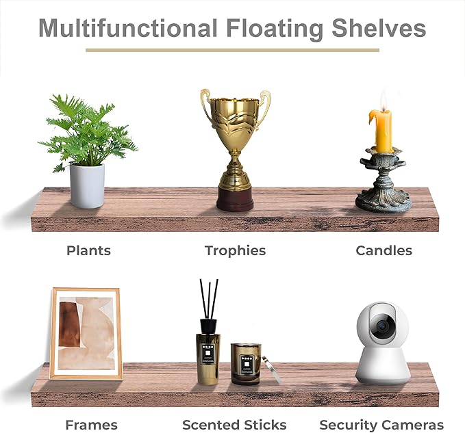 Sorbus Floating Shelves for Wall - 48 Inch Long Bathroom Shelves, Wall Decor for Bedroom, Kitchen, Living Room & Book Storage - Mounted Floating Shelf with Invisible Brackets Mahogany, 2 Pack