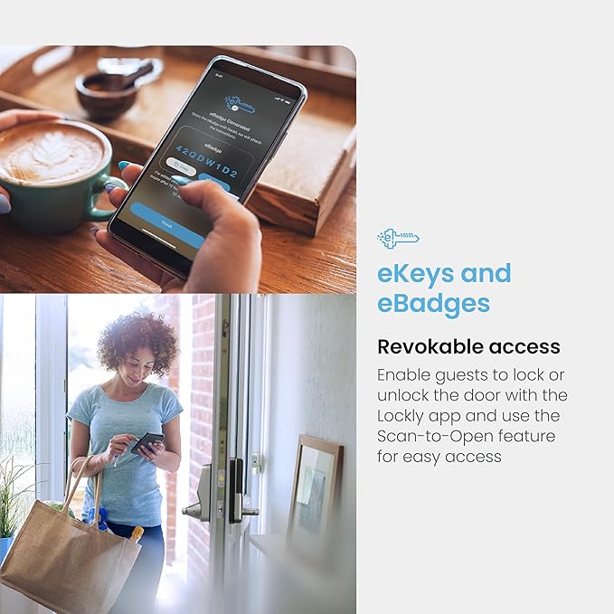 Lockly Smart Lock Model 6S, Bluetooth Smart Door Lock, Keyless Entry Door Lock, Touchscreen Keypad, App Control, eKeys and Offline Access Code, Auto Lock - Satin Nickel