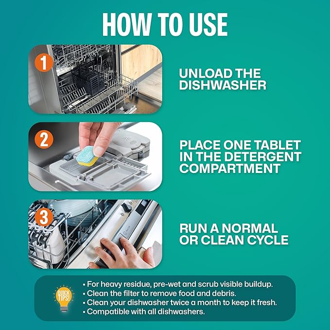 Sudstainables Dishwasher Cleaner and Deodorizer Tablets, 24 Pack – Dishwasher Cleaning Tablets for Odor and Buildup Removal, Descaler - 1-Year Supply