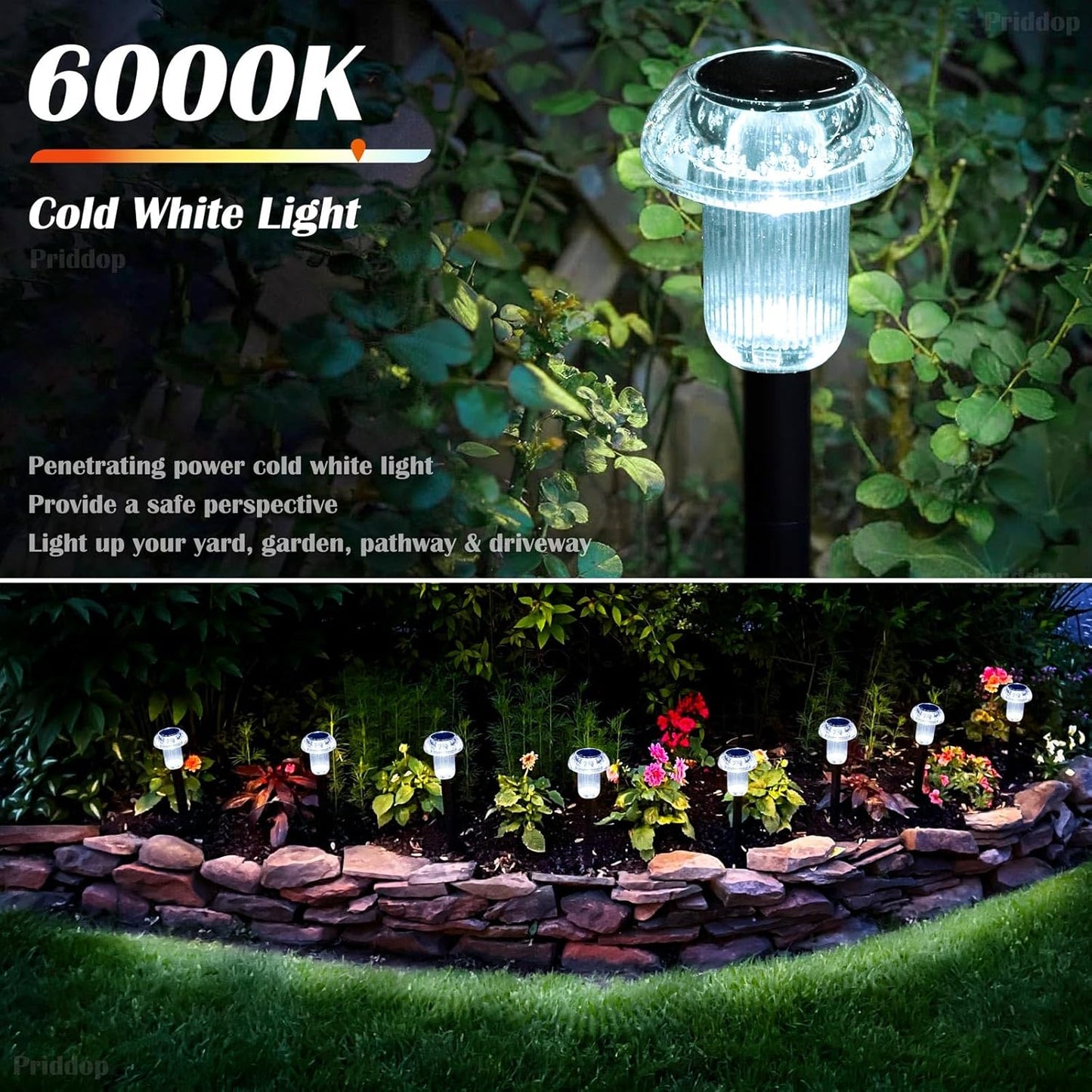 Solar Lights Outdoor Pathway Waterproof 8 Pack Cold White LED Acrylic Mushroom Decorative Garden Lights for Yard Landscape Patio Outside Decor