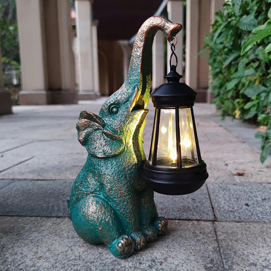 JOYBEE Garden Statues Elephant with Solar Lantern Outdoor Decor-Elephant Solar Figurines Lights Decorations for Patio Yard Lawn Ornaments-Gifts for Birthday Easter Housewarming