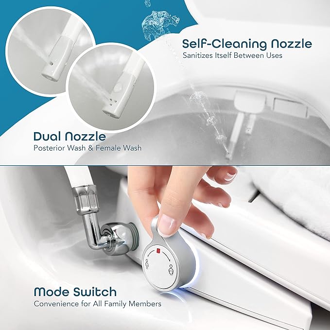 BidetMate 700 Series Electric Bidet Smart Toilet Seat with Side Knob Control, Instant Heated Water, Dryer and Seat, Bidet Attachment for Toilet Warm Water - Fits Elongated Toilets