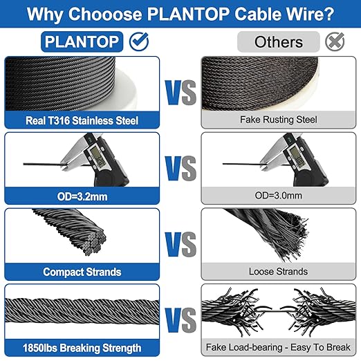 500FT T316 Marine Grade 1/8" Stainless Steel Cable Kit w/Cutter, 7x7 Strand,1850lb Breaking Strength Wire Rope Cable for Deck Railings,Ideal for Indoor/Outdoor Railings DIY Installation, MY15