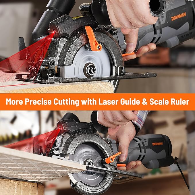 Circular Saw, 5.8A 4-1/2" Circular Saw w/Laser, Metal Auxiliary Handle, 6 Blades (4½", 4¾"), Cutting Depth 1-11/16" (90°), 1-3/8" (45°), Ideal for Wood, Soft Metal, Plastic, Tile - MCS01A