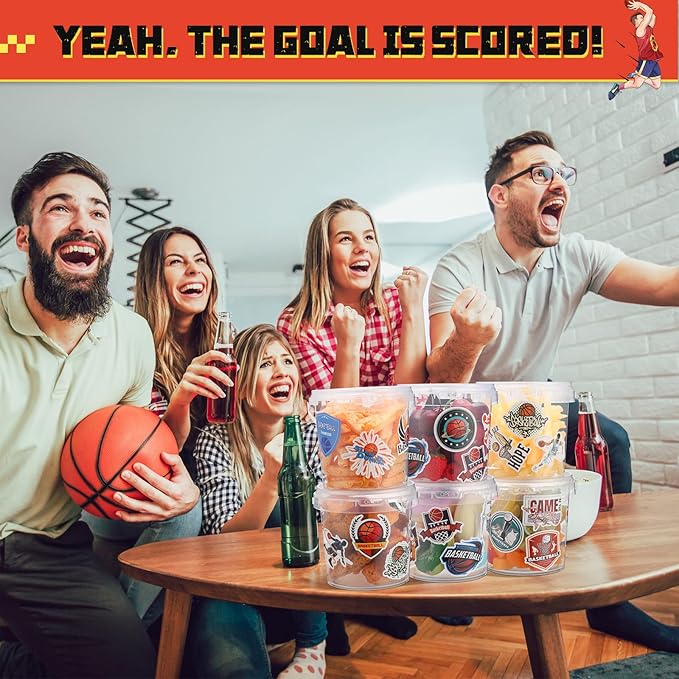 PerKoop 20 Pcs 32 oz Basketball Ice Cream Buckets with Lids and Handles Clear Cocktail Rum Buckets for Drinks with 200 Stickers Plastic Transparent Tub Reusable Food Storage Containers for Parties