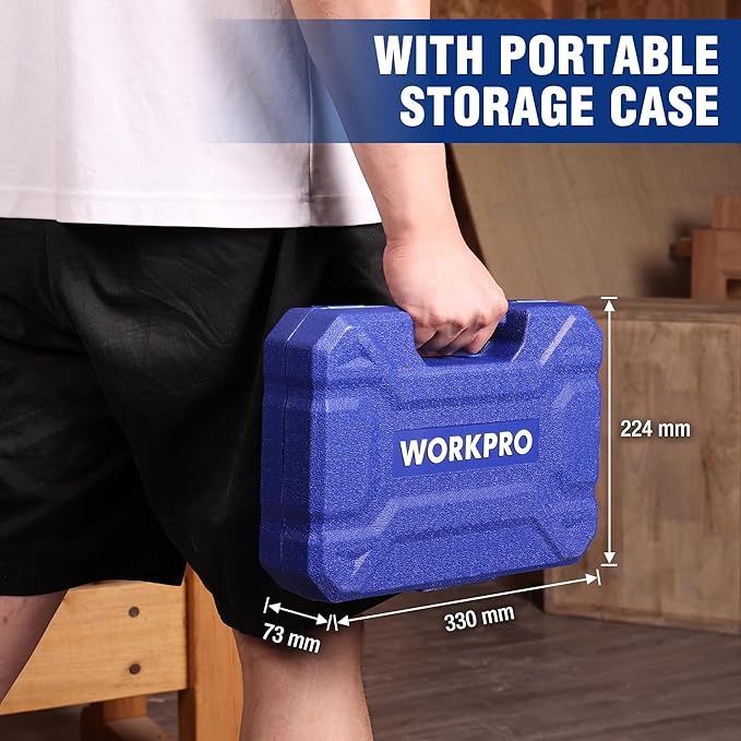 WORKPRO 10-Piece Wood Chisel Set for Woodworking, Cr-V Bevel Edge Chisels (1/4", 1/2", 3/4", 1", 1-1/4", 1-1/2") with Sharpening Stone, Honing Guide, Carpenter Pencils & Storage Case