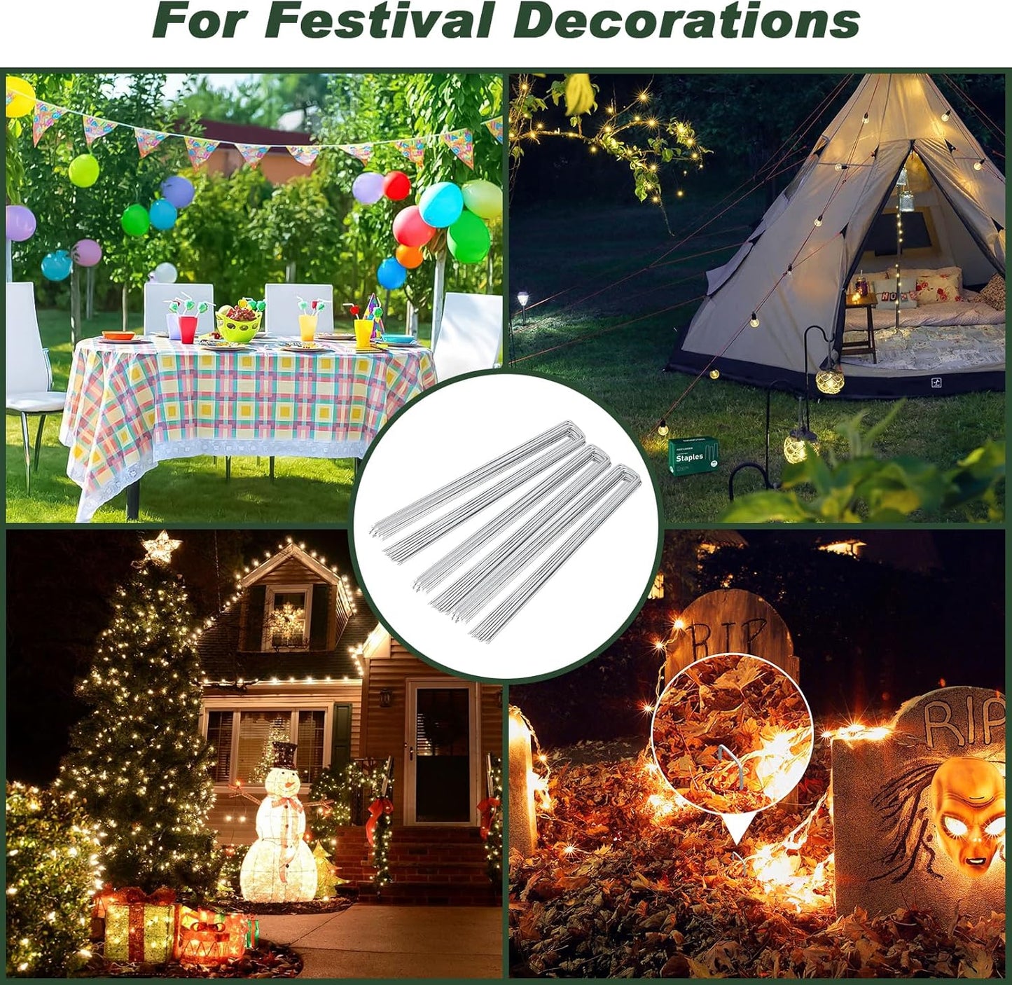 FEED GARDEN 12 Inch 50 Pack Galvanized Landscape Staples 11 Gauge Anti-Rust Garden Stakes Landscaping Fabric SOD Pins Yard Stakes for Weed Barrier Fabric