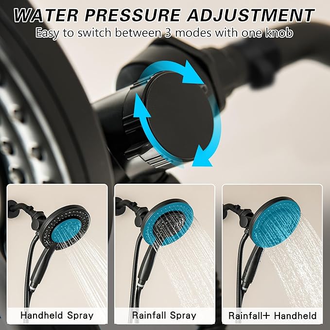 2 Handle Shower Faucet Set, Matte Black Dual Shower Head 2 Knod Tub Shower Faucet Sets with Handheld 2-in-1 Dual Shower Bathtub Shower Faucets Combo