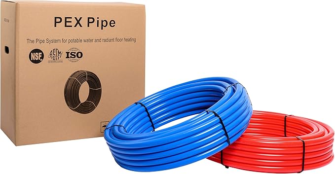 Pex-b Pipe1/2 Inch(2 x75 ft=150 ft, Red & Blue) Fitting DIY Kit, Crimp Fitting, Clamp Tool, Clamps Cutter &Heavy-Duty Canvas Bags,(79)
