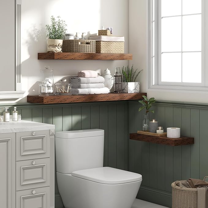 Heimlove 36 Inch Floating Shelves for Wall Set of 2,Rustic Brown Wall Shelves for Storage & Decor - Heavy Duty with Invisible Brackets,Perfect for Living Room,Bedroom,Home Office