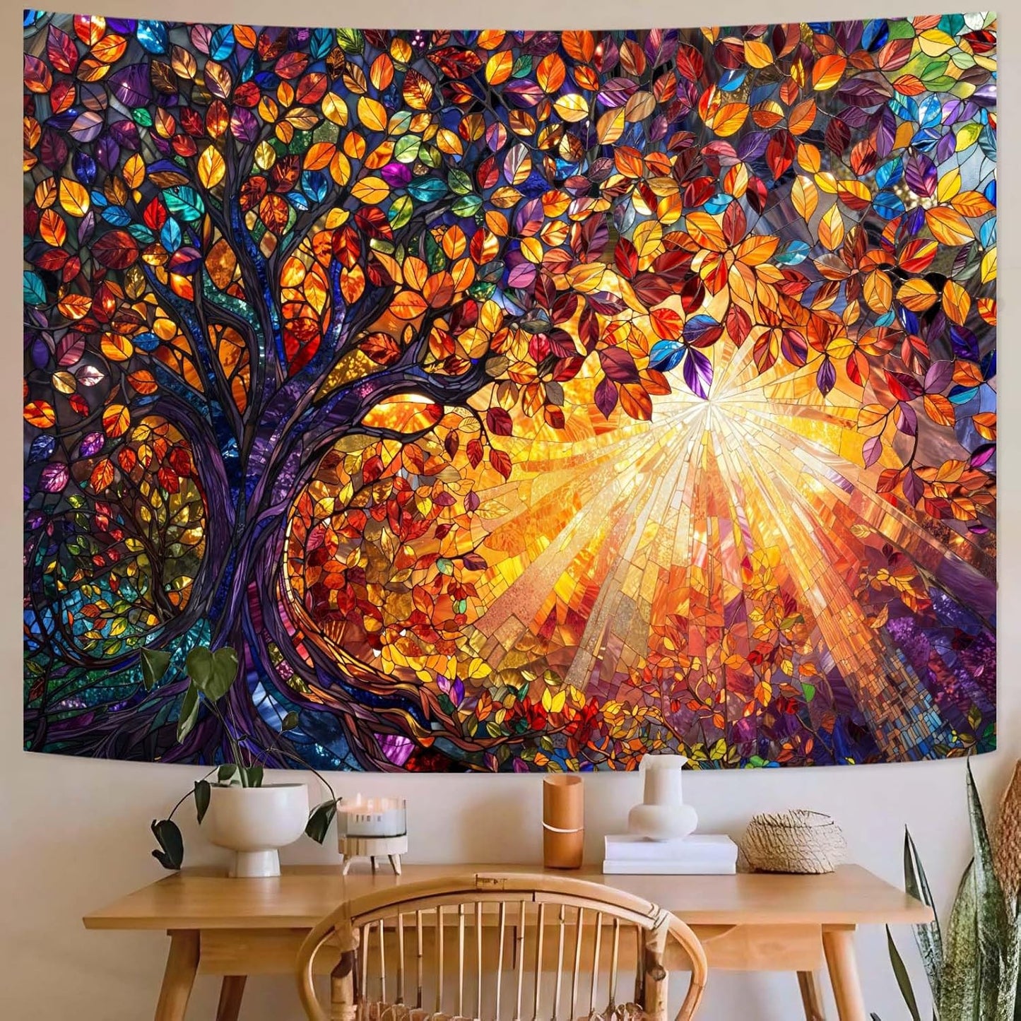 Lunerfex Tree of Life Tapestry Stained Glass Tapestry Wall Decor Tapestries for Bedroom Art Tapestries Wall Hanging for Bedroom Living Room Glass-Tree-03 44"x60"