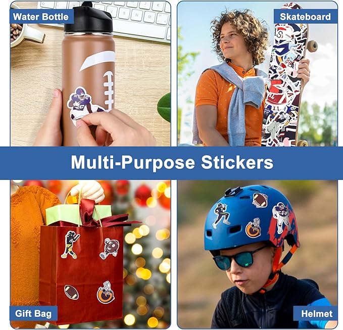 Football Gifts for Boys 6-8 8-12 12-14,Football Water Bottles and 50PCS Stickers Dirp Stuff for Kid Player Lovers(18OZ)