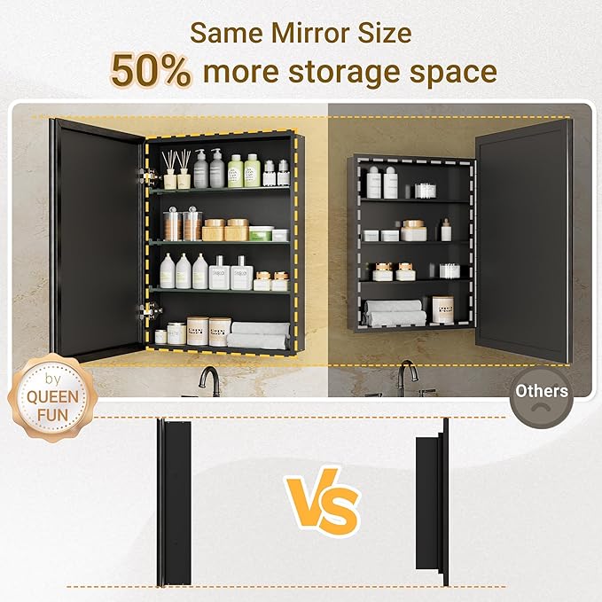 72x30 Matte Black Medicine Cabinet with Beveled Mirror, Surface or Recessed Bathroom Medicine Cabinet Mirror with Adjustable Shelves & 3 Door, Shatterproof Full-Assembled Storage Wall Cabinet