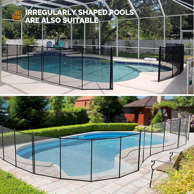 VINGLI 4Ft x 12Ft Black Pool Fence Swimming Pool Fence in Ground Pool Safety Fencing