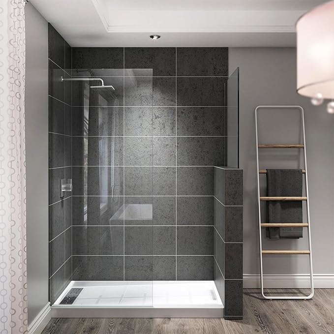 Shower Base Pan in White Left Linear Drainer, Rectangular Shower Base 48"×36"×4" with Non-Slip Floor Panel and Stainless Steel Shower Drain Cover