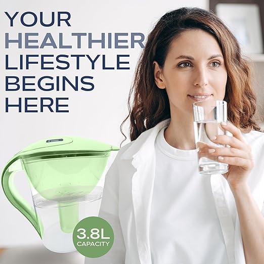 Purified Clean Crystal-Clear Water Filter Pitcher: Experience Enhanced Extraordinary Refreshing Hydration, Enjoying Convenience, Efficient and Quality You Deserve (Green - 3.8 LTS)