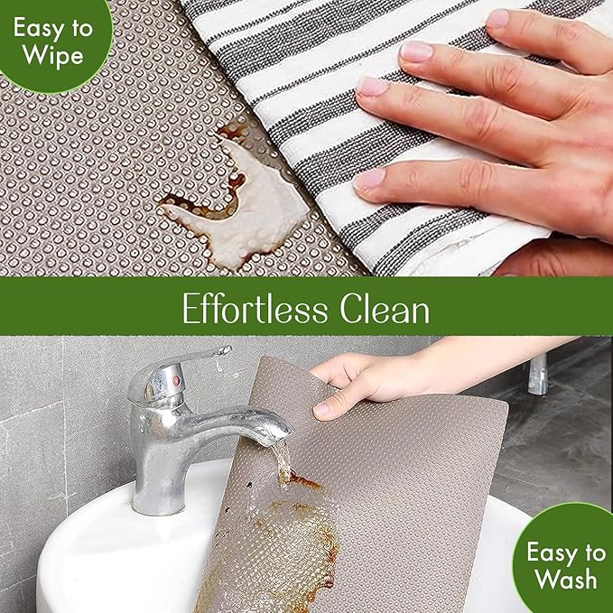 EVALAND 17.7 INCHES x 33 FEET (394 Inches) Non-Slip Shelf Liner, EVA Kitchen Liner, Non-Adhesive Liner, Smooth Drawer Liner, Durable Strong Grip Liner, Stain-Proof Shelf, Cabinet Liner, Beige